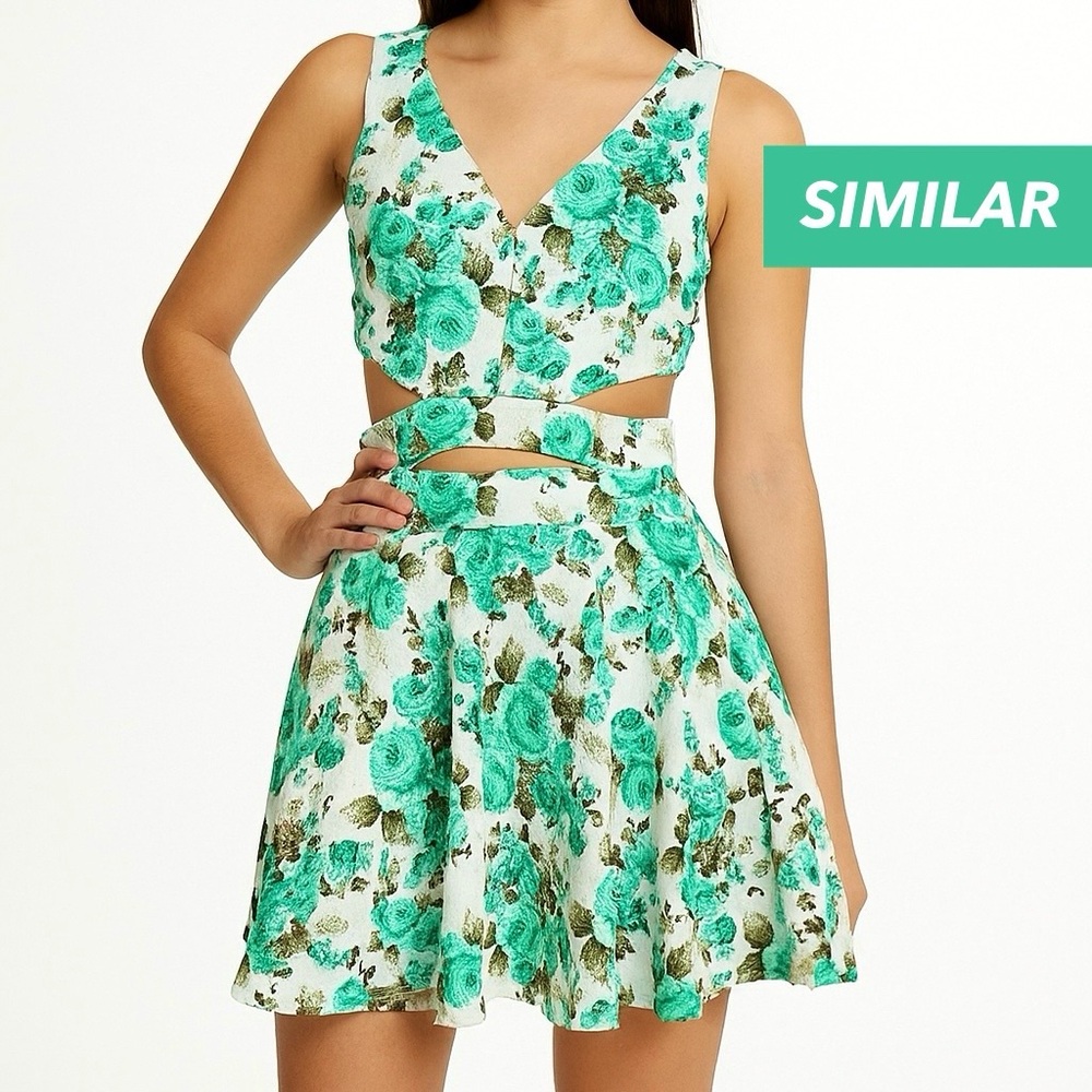 NWT - Aqua and White Floral Rose Cut Out Flare Cocktail Dress